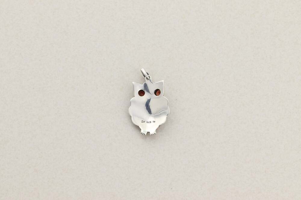 Pendant Only Sterling Silver Natural Garnet Marcasite Owl Pendant 1 1/4" x 3/4" - Picture 7 of 7